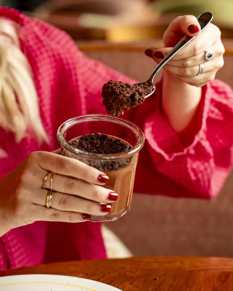 A spoonful of chocolate dessert at Billy